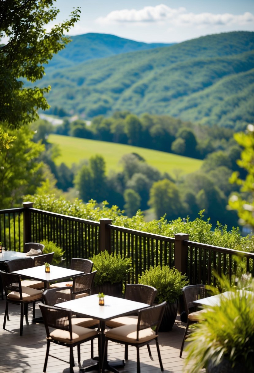 A cozy Italian restaurant nestled among lush greenery near Shenandoah National Park. Outdoor seating overlooks the rolling hills