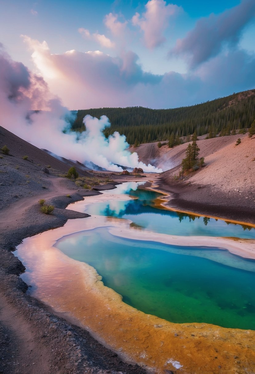 A rugged trail winds through steaming vents and colorful mineral pools in Lassen Volcanic National Park