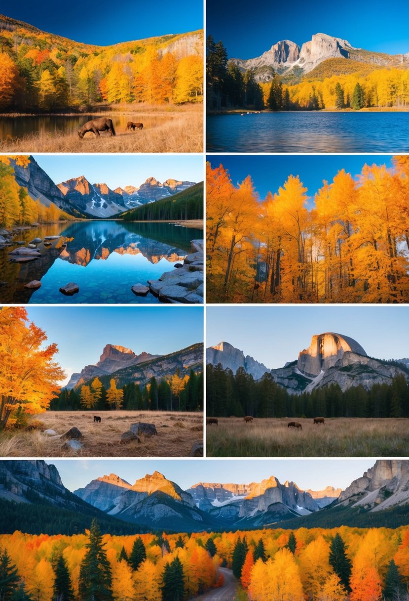Vibrant autumn foliage in 5 national parks, with clear blue skies and wildlife