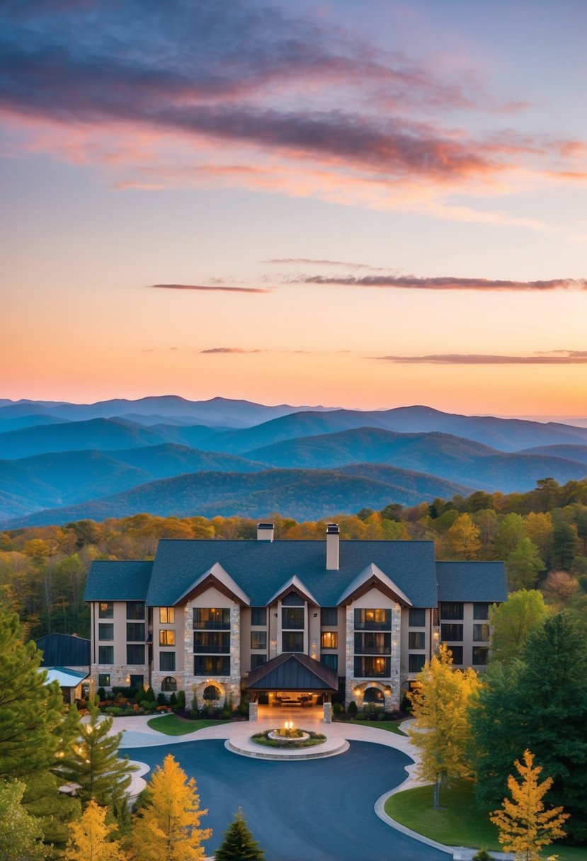 A luxurious resort nestled in the Virginia mountains, with stunning views and top-notch amenities