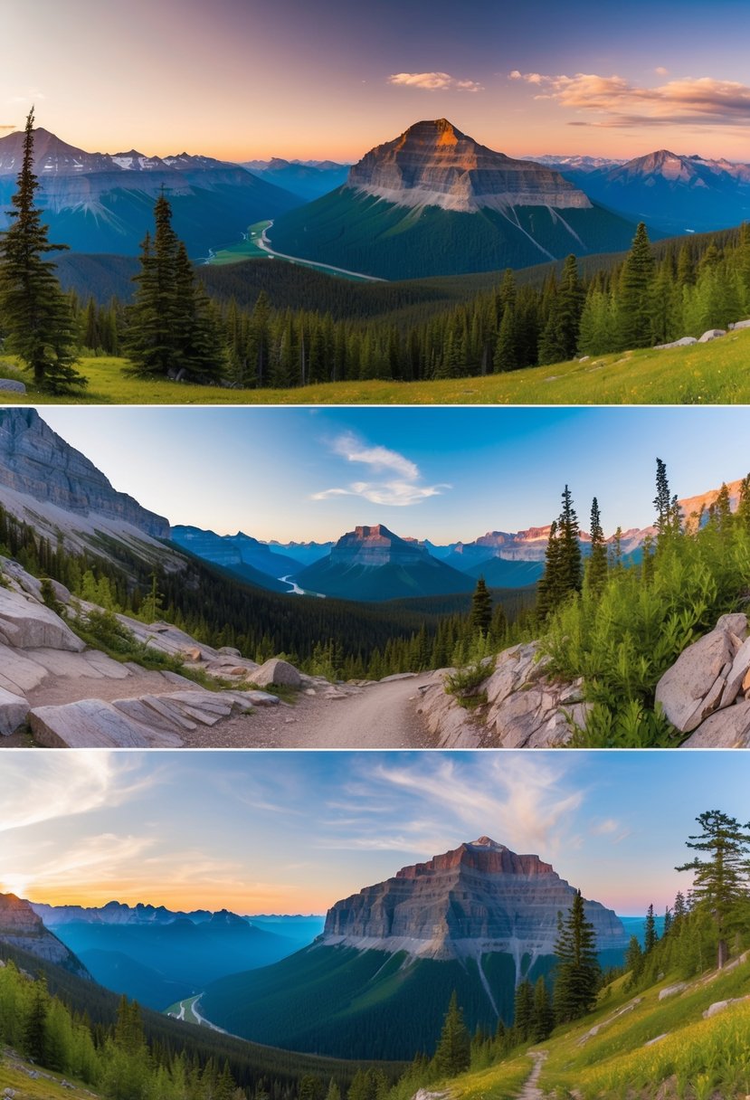 A panoramic view of the Sulphur Skyline Trail in Jasper National Park, with lush greenery, rocky terrain, and a stunning skyline in the background
