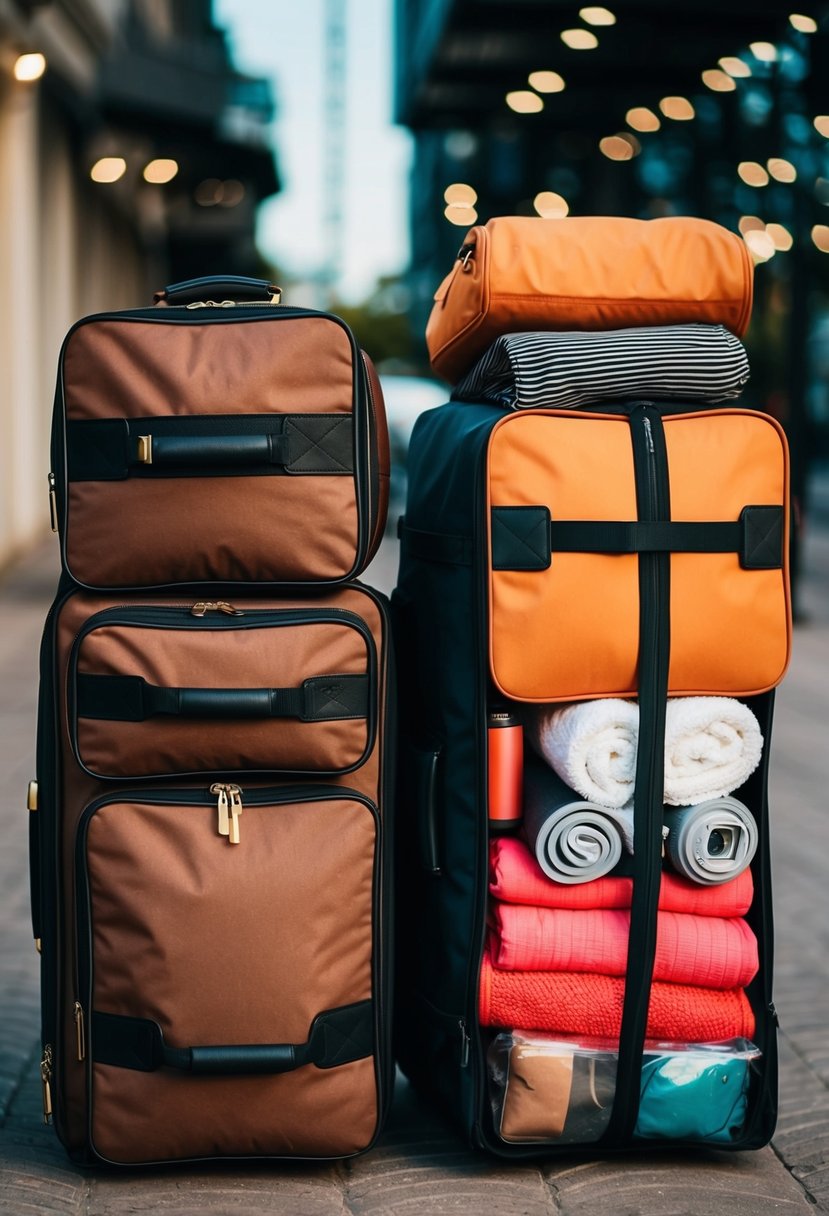 Two traveling bags packed with essential items for travel