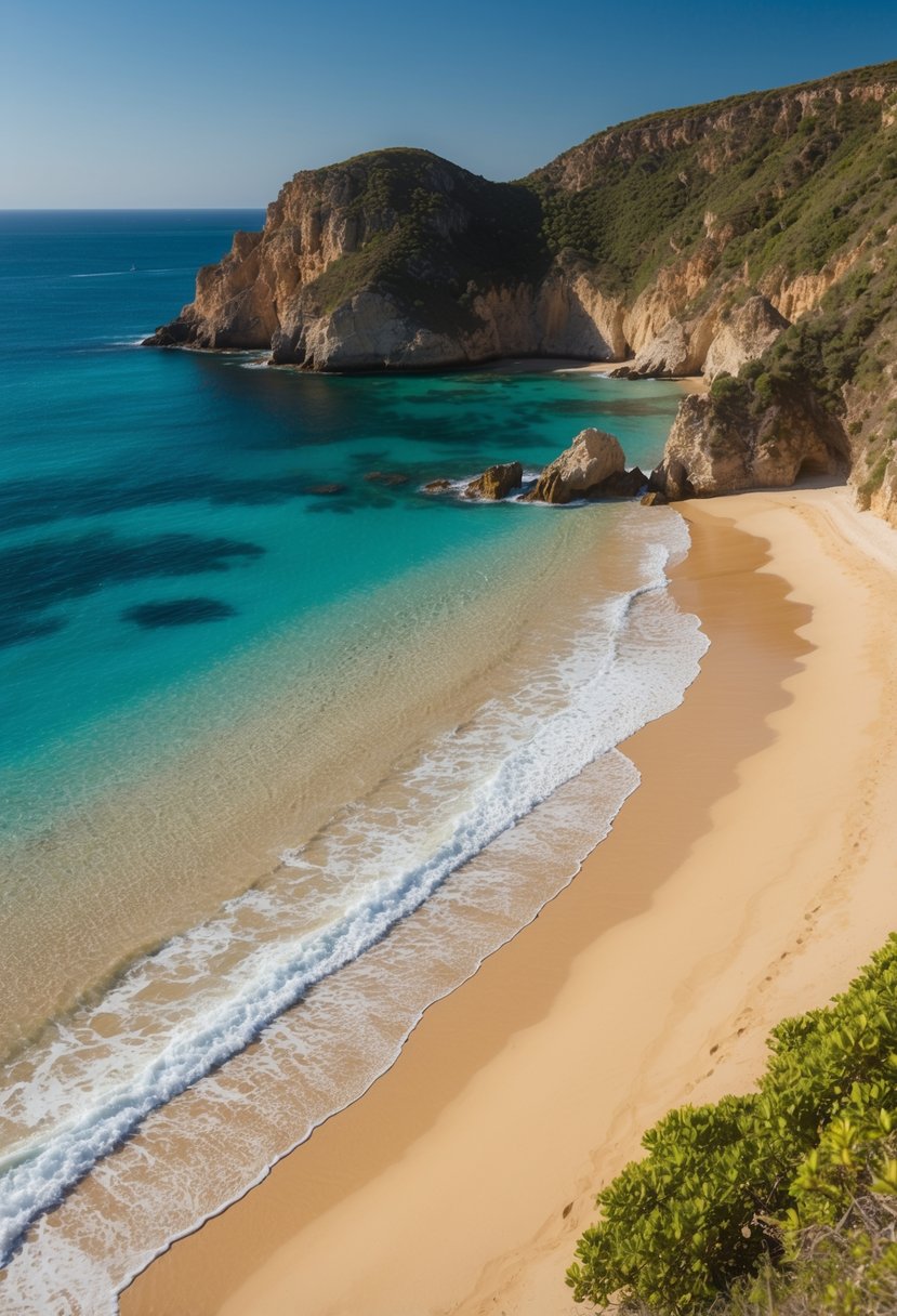 Crystal clear waters lap against golden sandy shores, framed by rugged cliffs and lush greenery. A serene paradise awaits at the 5 best beaches in Rhodes